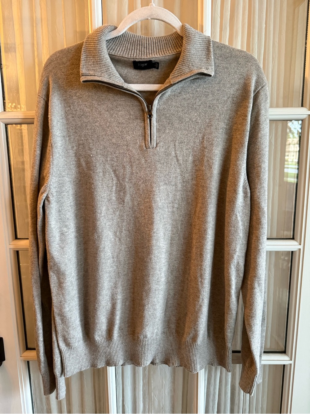 J.Crew Men's Large Quarter-Zip Sweater in Light Taupe - Classic Casual